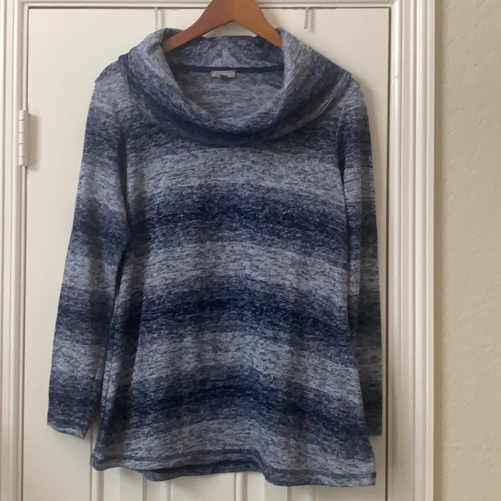 T By Talbots Blue Space Dye Ombre Cowl Neck Sweater Pullover Size M